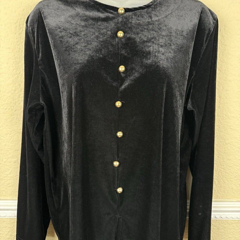 Vintage Leslie Fay Small Sophisticate Black Velvet Women's Top Blouse Fairy Goth - Picture 3 of 9